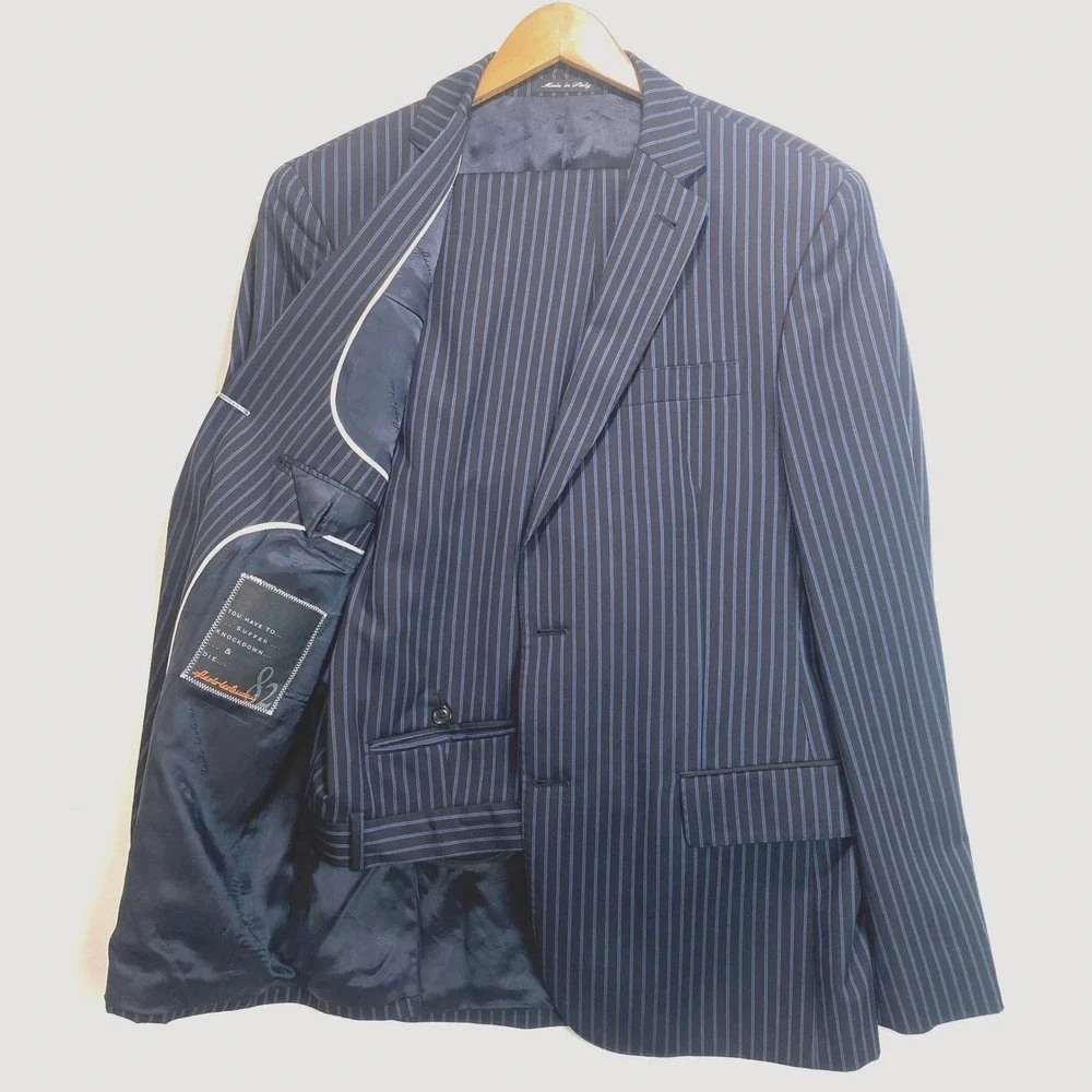 Lanificio Puro Paolo Lastucci Men Navy Blue Pinstripe Wool 2 Piece Suit Italy 52
